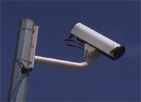 A view of a traffic camera on a pole