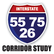 Interstate Shield with 55, 75, and 26 in text