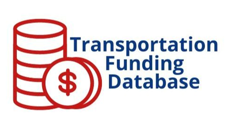 Picture that shows a stack of coins and the words Transportation Funding Database