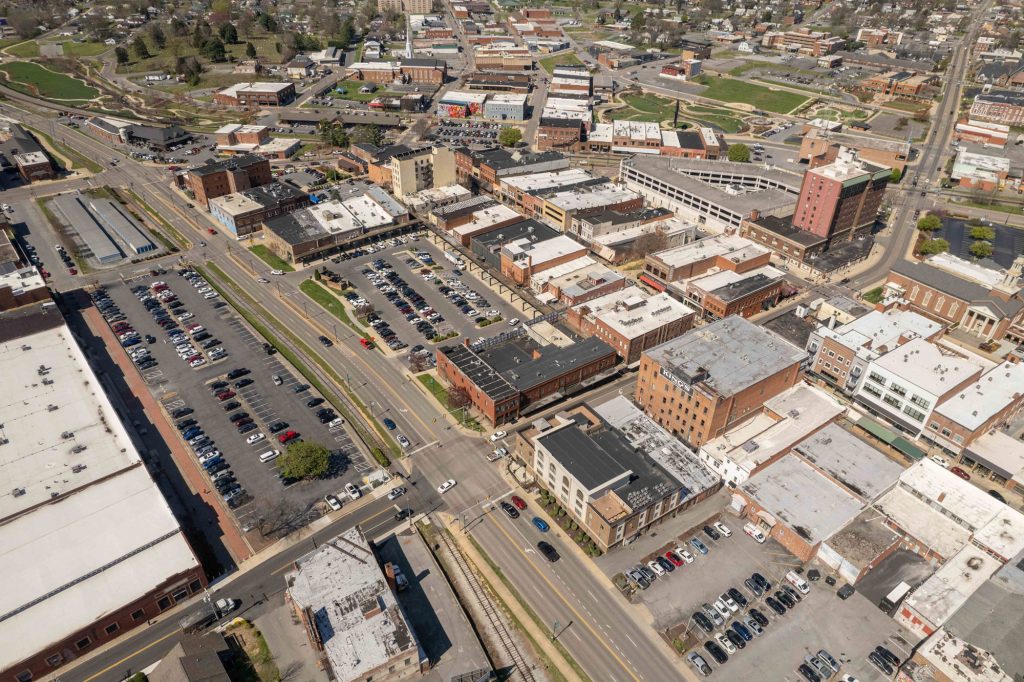 Aerial view of Johnson City Downtown during Day